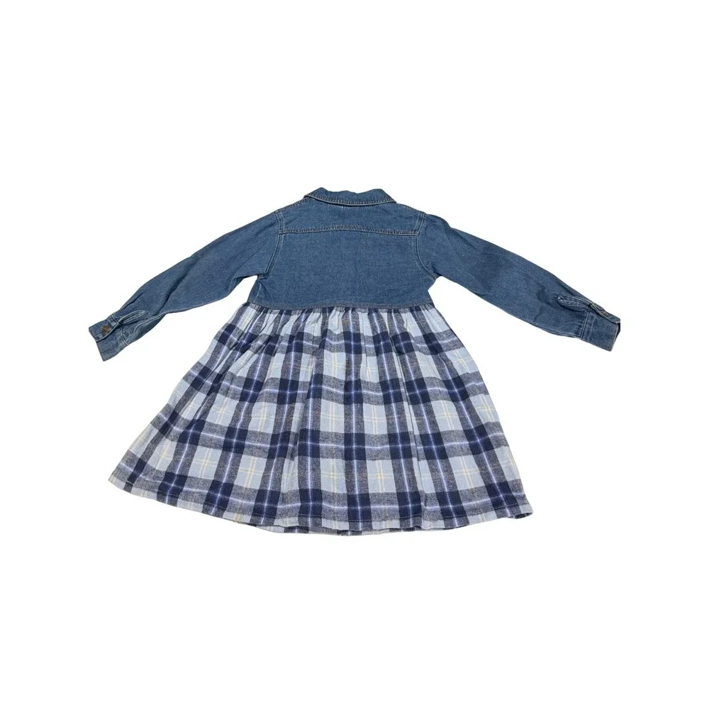 Vintage Looney Tunes Tweety Bird Denim Plaid Dress Kids Size 6X Blue Ruffle 1996